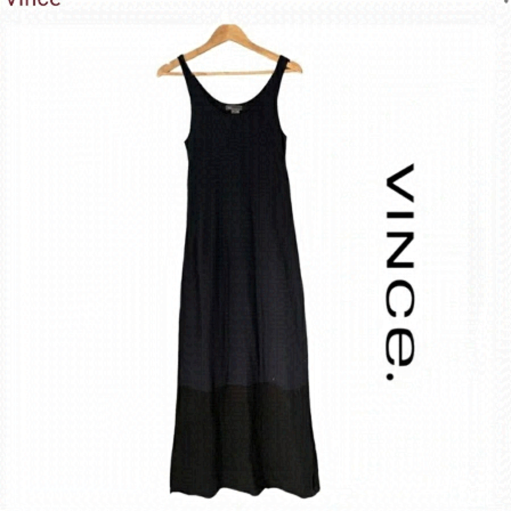 Vince cotton knit color block maxi tank dress black navy S